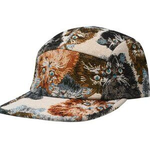 5 PANEL VINTAGE WOVEN TAPESTRY CATS FABRIC STRAPBACK HAT